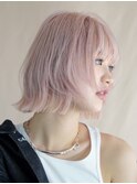 渋谷ブリーチカラータッセルボブ顔周りレイヤー切りっぱなしボブ
