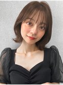 くびれヘア前髪モテ髪うる艶髪小顔斜めバングエアリーカール