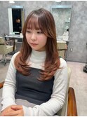 黒髪/グレーベージュ/レイヤーロング/前髪パーマ/津田沼