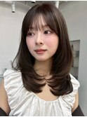 顔周りレイヤーカットくびれヘアミルクティーベージュカラー韓国