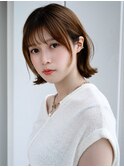 ◯ぱっつん前髪流し前髪鎖骨ミディアムボブ耳かけボブパーマ小顔
