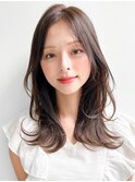 セミディデジタルパーマ前髪愛されうる艶髪チェリーブラウン