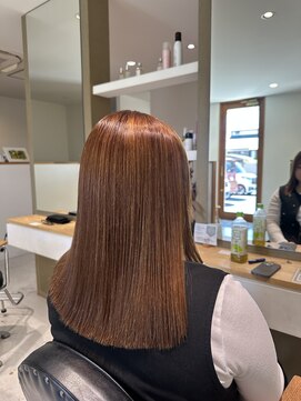 スリー(THREE) 縮毛矯正/ワイトグレージュ/チェリーブラウン/蟹江