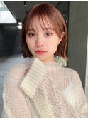 切りっぱなしボブ　モーヴピンク　外ハネ　ダブルカラー
