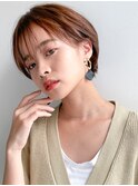 小顔カット マッシュショート ベージュカラー シースルー前髪