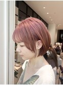 ピンクベージュ/ショート／ボブ