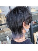 マッシュウルフ/ウルフカット/インナーカラー/シルバーグレー