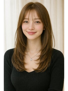 ウルヘアー 緑地公園(ulu hair) セミロングレイヤーカットストレートロングウルフカットベージュ