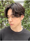 ワンカールパーマセンターパートかき上げヘアサイドパート