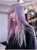 ホワイトグレージュ×ピンクパープル デザインカラー/ロングヘア