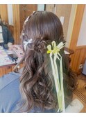 編み込みお花ハーフアップ