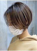 横浜白髪染め切りっぱなしボブヘーゼルブラウンココアブラウン