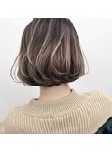 外国人風 ボブ ハイライトバレイヤージュ 白髪ぼかし