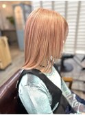 ミディアムレイヤーハイトーンピンクオレンジベージュブリーチ