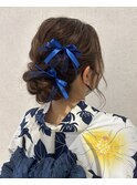 浴衣ヘア　ロング　シニヨン　リボンへア　推し活　花火大会