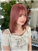 レイヤーカット ブリーチカラー ピンクカラー