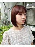ワンレングスボブ/内巻き/前髪/ピンクブラウン/オイル仕上げ