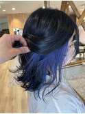 ブルーのインナーカラー×ベースはネイビーカラー