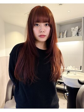 ニコフクオカヘアーメイク(NIKO Fukuoka Hair Make) ブリーチ無しのレッドブラウン/オレンジブラウン/顔周りレイヤー