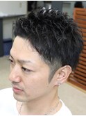 サイドパート×アップバング