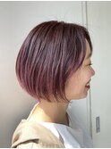 大人可愛い丸みボブ　ワンブリーチピンク　20代