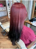 甘さ×強さがミックスされたレッドグラデーションヘア/ブリーチ