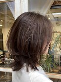 柔らか外ハネくびれレイヤーロブチョコレートブラウンベージュ