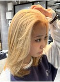 ★くびレイヤーブロンド海外風顔まわりレイヤーカットエモージュ