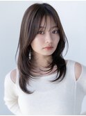 チョコグレージュ/20代30代大人かわいい/ミディアムレイヤー