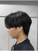 メンズセンターパートニュアンスパーマアップバング