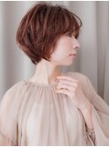 ミルクティーピンクブリーチなし小顔丸みショートボブ30代Te2