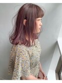 インナーカラーパープルモーブ斜めバング
