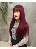 暖色ピンクカラーロング切りっぱなしワイドバング