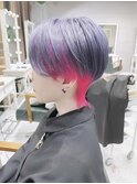 インナーカラー/ツートンカラー/ウルフショート/ブルーシルバー