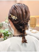お呼ばれヘア　ボブ　編みおろし　ミディアム