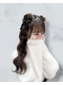 ツインお団子ハーフアップ