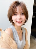 ブリーチなしカラーで透明感！大人ショートボブで小顔見せ