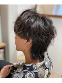 マッシュウルフ/アッシュブラック/マッシュパーマ/30代40代