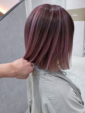 アース コアフュールボーテ 長野稲田店(EARTH coiffure beaute) ピンクカラー_バレイヤージュ_ケアブリーチ_切りっぱなし