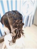 編み込み×お花ハーフアップ