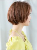 アシンメトリー小顔オレンジブラウンミニボブi古河20代30代40代