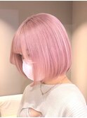 16韓国タンバルモリボブホワイトピンクハイトーンショートボブ