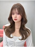 韓国ヘア/前髪あり/顔まわりカット/くびれヘア/グレージュカラー