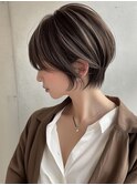 xカット//ホワイトグレージュ/レイヤーカット/チェリーブラウン