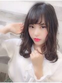 アンブレラカラー/こなれミディ/ウェーブパーマ/前髪/錦糸町