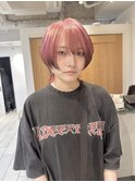 レイヤー　ウルフカット　デザインカラー　ピンク
