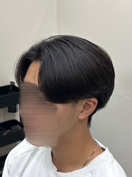 フェザーパーマ/グレーブルーカラー／刈り上げショートパンク