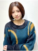 顎ライン　丸みボブ　ピンクブラウン