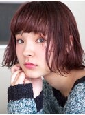 うぶバング外ハネカールコーラルピンクアッシュカラーボブ