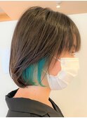 20代大人かわいいヘア　グリーンのイヤリングカラー[草加駅]